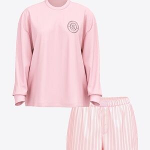 Victorias Secret Long Sleeve Shorts Tee-Jama Size Small Pink Striped